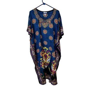 Womens Bohemian Kaftan Floral Print Caftan Dress MuMu Blue Pink Yellow Mandala